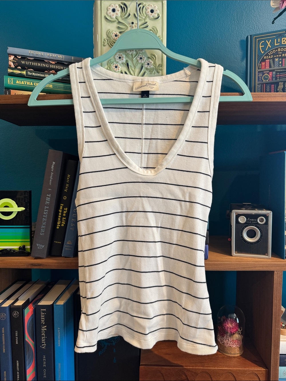 Universal Thread White Tank Top with Black Stripes